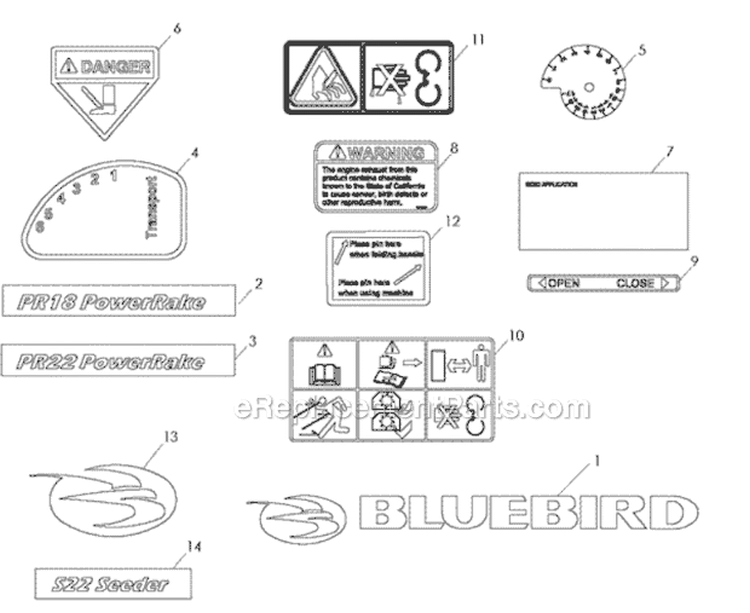 Decals Diagram and Parts List for S22H5DA 968999441 - 2010-04 Bluebird Aerator