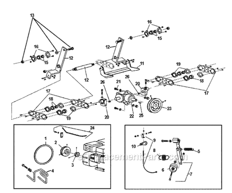 Blade Motor & Cutting Equipment Diagram and Parts List for SC18 2003-07 Bluebird Sod Cutter