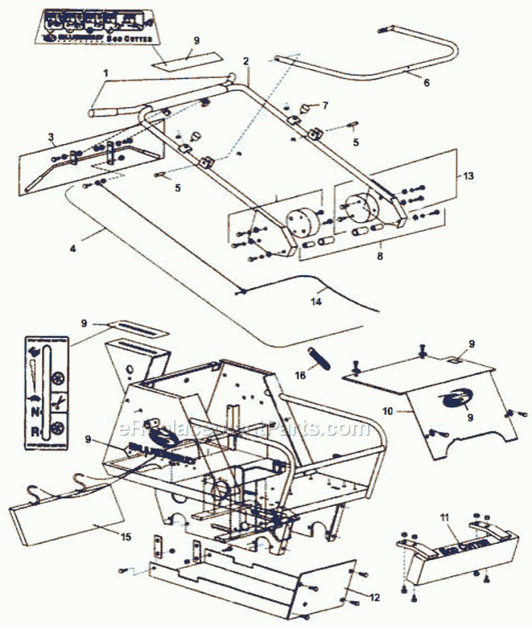 Chassis & Frame Diagram and Parts List for SC18 2003-07 Bluebird Sod Cutter