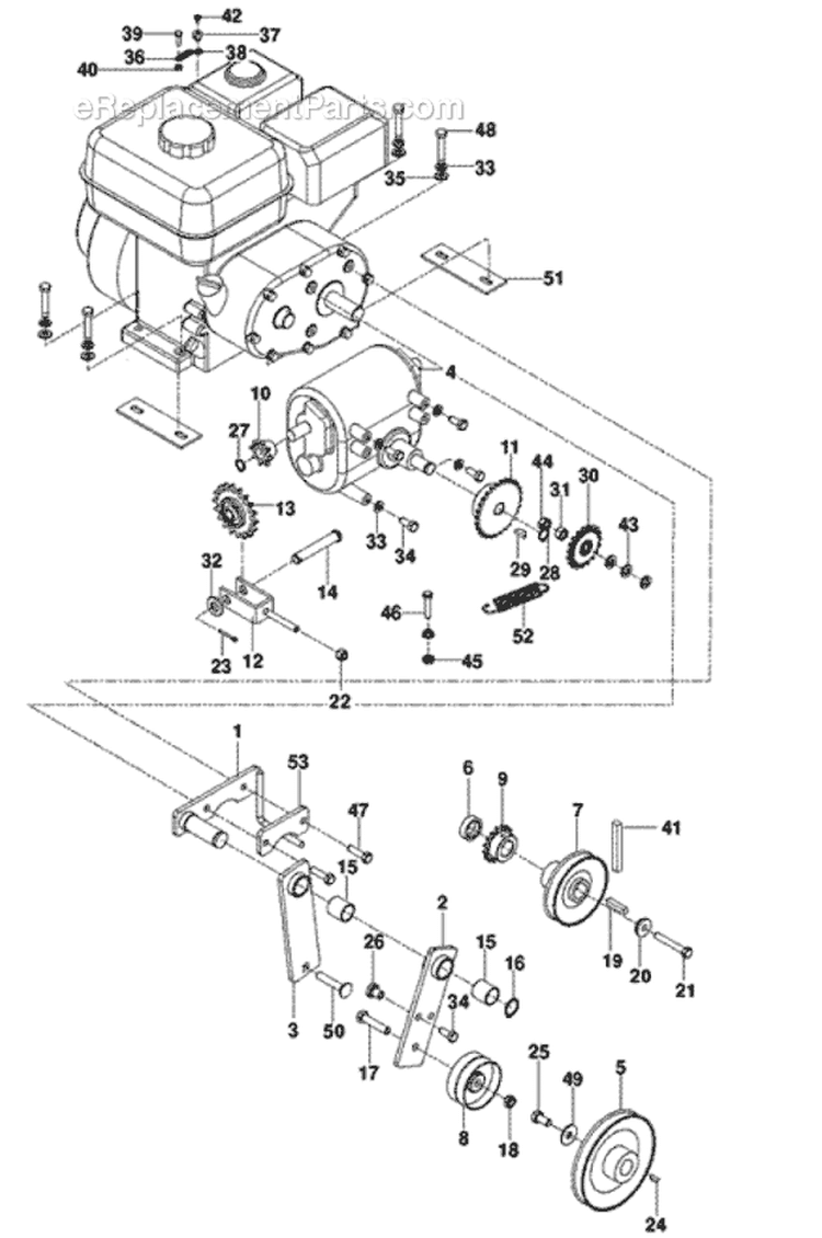 Drive Diagram and Parts List for SC550A 968999351 - 2010-04 Bluebird Sod Cutter