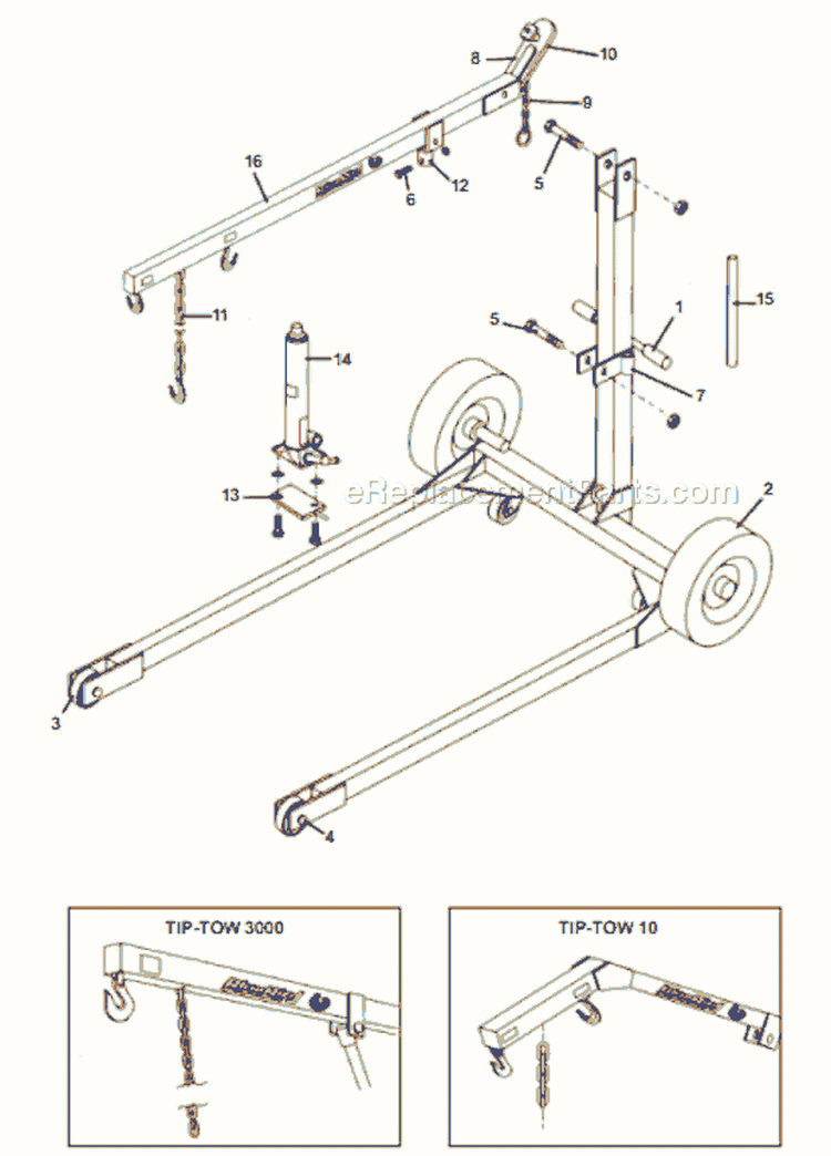 Page A Diagram and Parts List for TIP-TOW10 2004-05 Bluebird Hoist & Winch