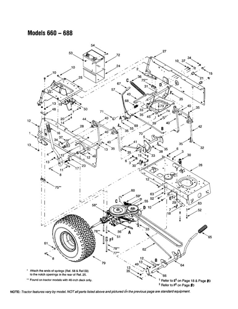 Lift Handle/Lift Shaft/Frame Diagram and Parts List for 665  Bolens Lawn Tractor