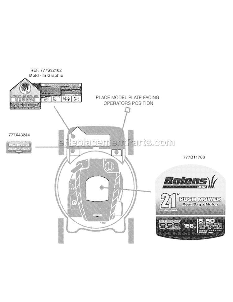 Page B Diagram and Parts List for 11A-414A065 2009 Bolens Lawn Mower