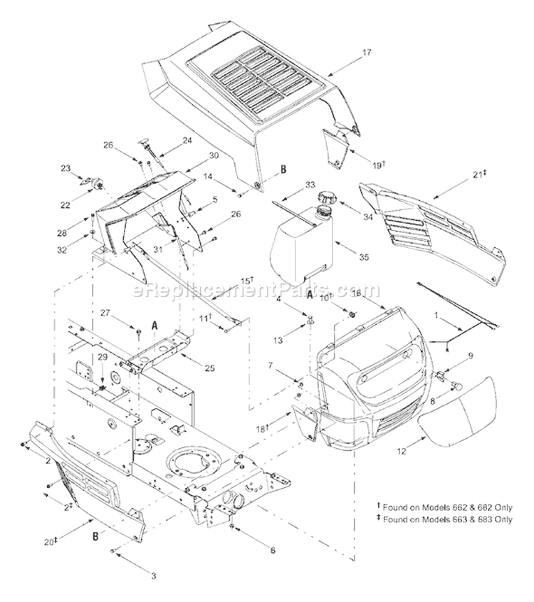 Page F Diagram and Parts List for 13AM662F163 2003 Bolens Lawn Tractor