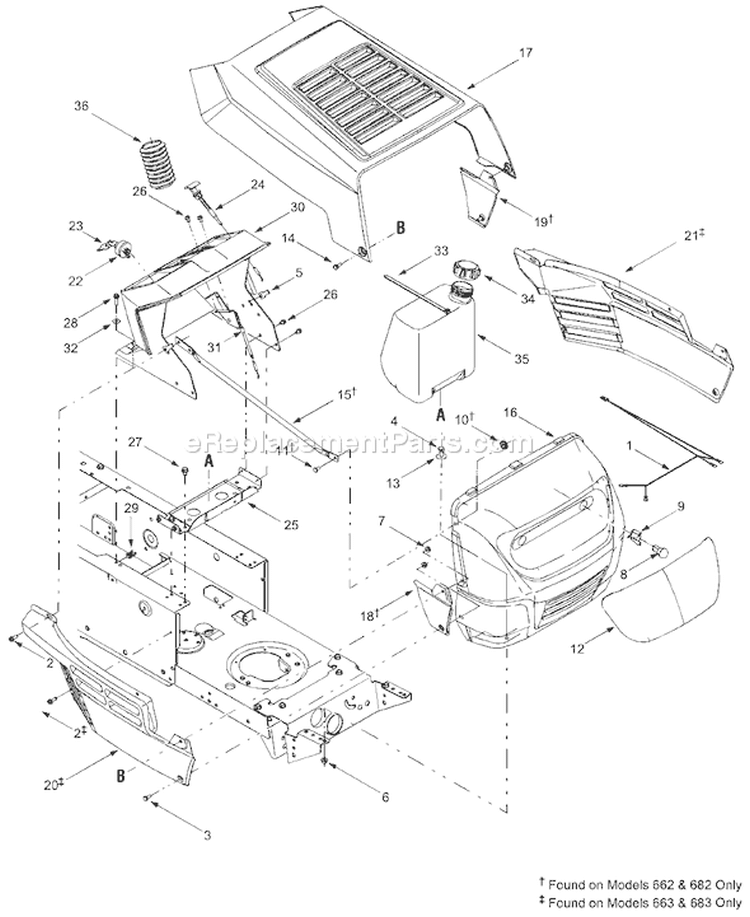 Page F Diagram and Parts List for 13AM662G765 2004 Bolens Lawn Tractor
