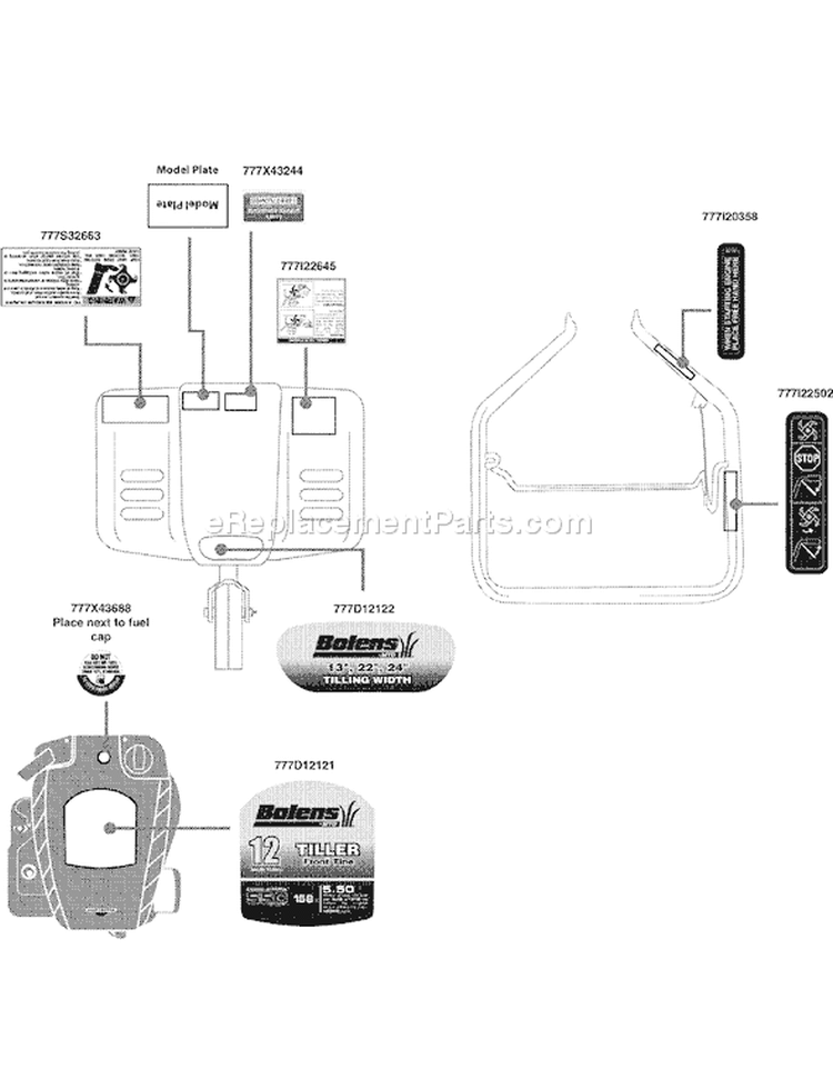 Page B Diagram and Parts List for 21A-250J265 2009 Bolens Tiller