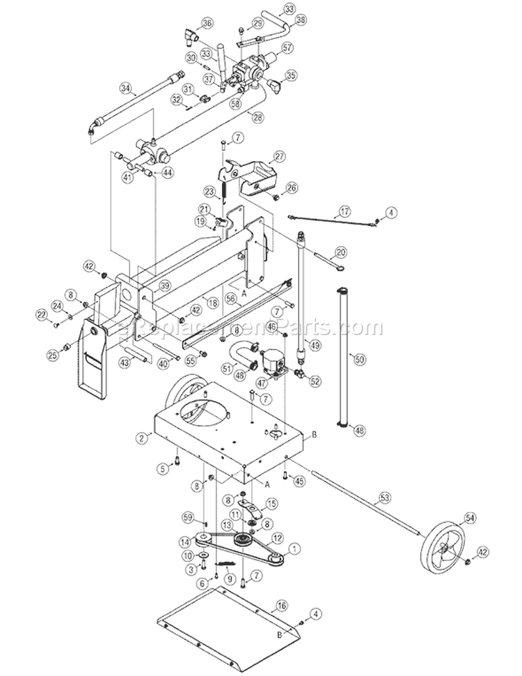 Page B Diagram and Parts List for 24AA5DMK065 2007 Bolens Log Splitter