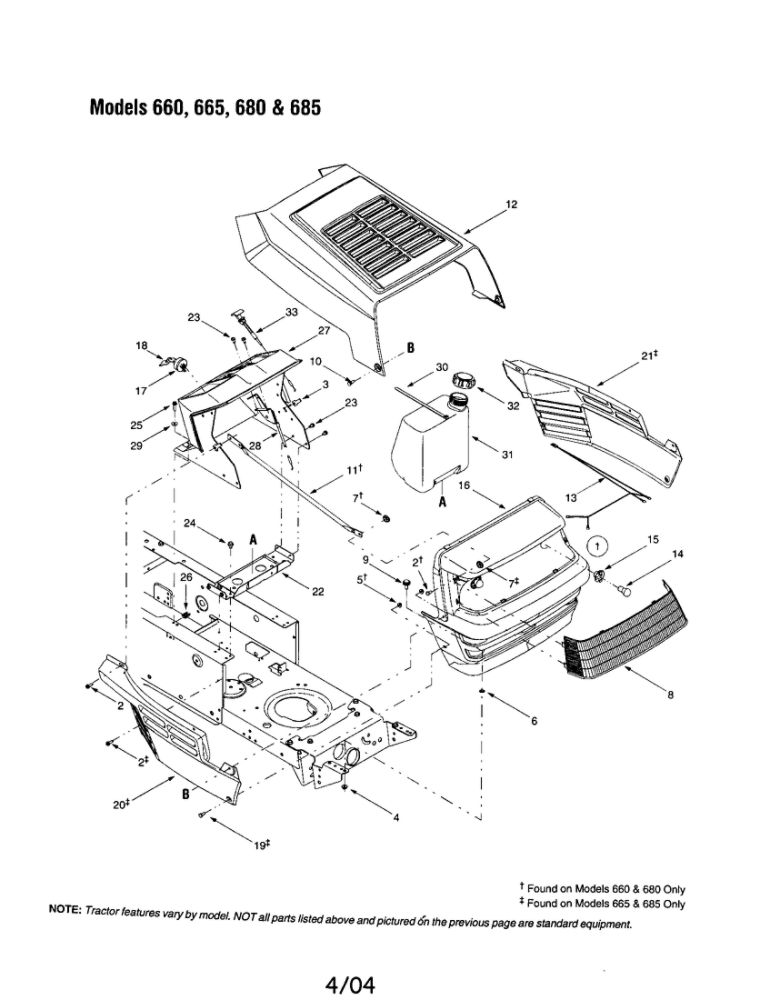 Grille Assembly 1 Diagram and Parts List for 665  Bolens Lawn Tractor
