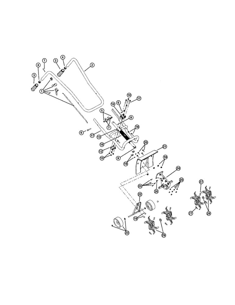 Handle Bar/Tine Assembly/Gear Box Diagram and Parts List for 21BK410G163  Bolens Cultivator