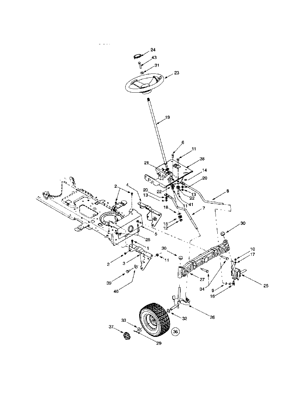 Steering/wheel/tire/rim Diagram and Parts List for Q808H  Bolens Lawn Tractor