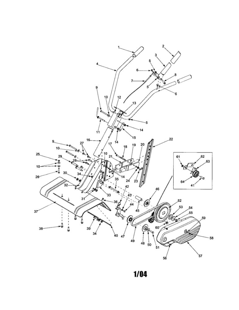 Handle/Tine Shield Diagram and Parts List for 332  Bolens Tiller