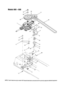 Single-Speed Transmission/Belt Diagram and Parts List for 665  Bolens Lawn Tractor