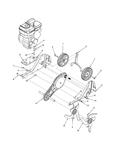 Wheels/Chain Case/Tines Diagram and Parts List for 332  Bolens Tiller