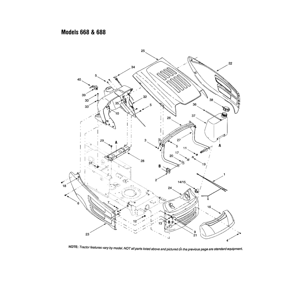 Grille Assembly - 668,688 Diagram and Parts List for 660THRU688  Bolens Lawn Tractor