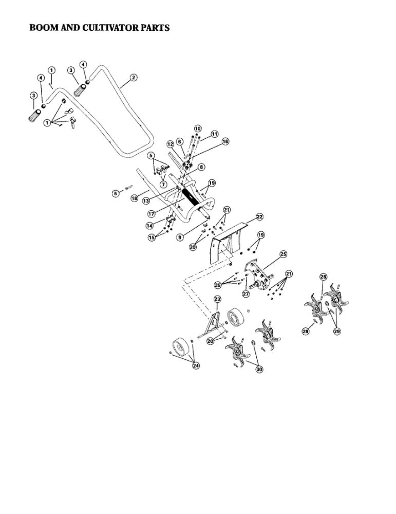 Boom And Cultivator Diagram and Parts List for 21AK410G163  Bolens Cultivator