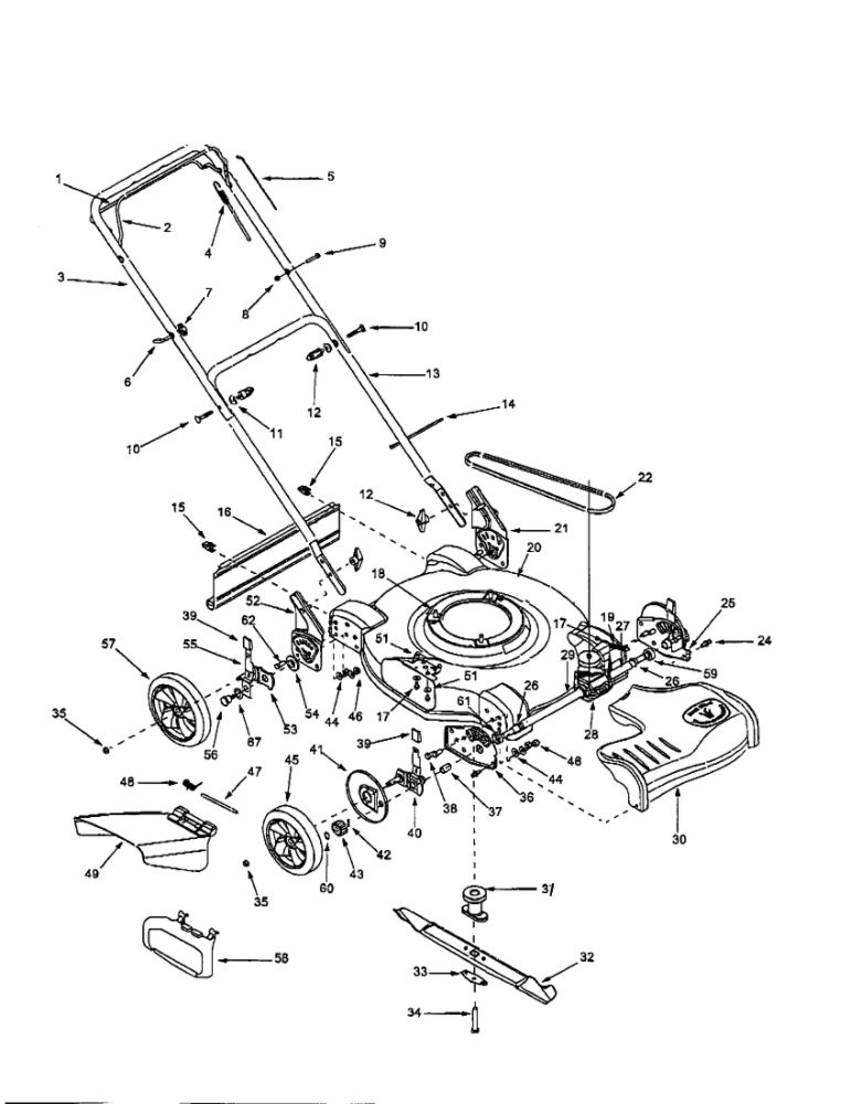 22 Inch Self-Propelled Mower Diagram and Parts List for 264  Bolens Lawn Mower