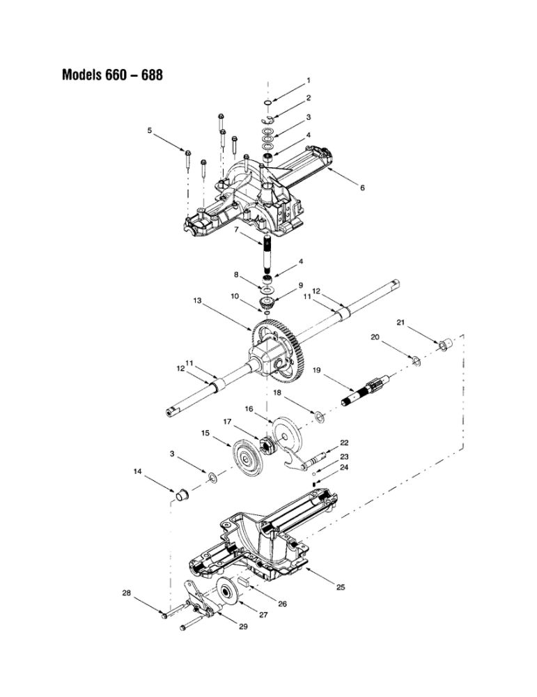 Upper And Lower Housing Diagram and Parts List for 665  Bolens Lawn Tractor