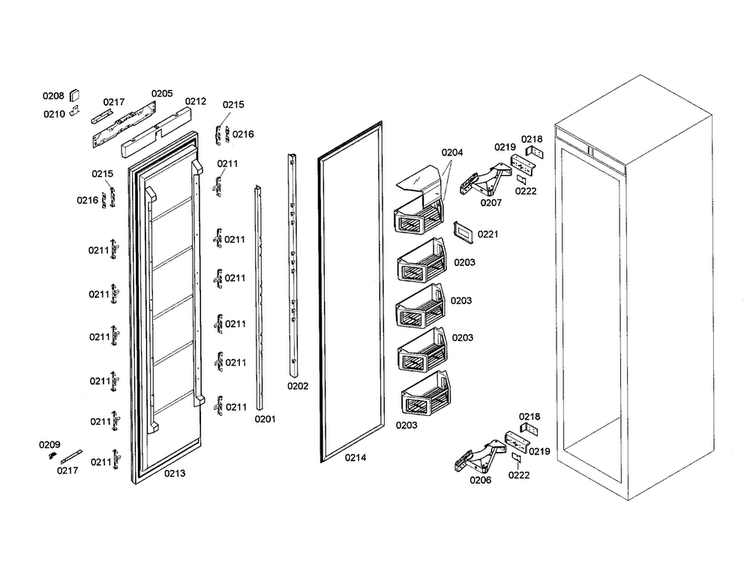 Freezer Door Diagram and Parts List for T24IF70CSS-01  Thermador Freezer