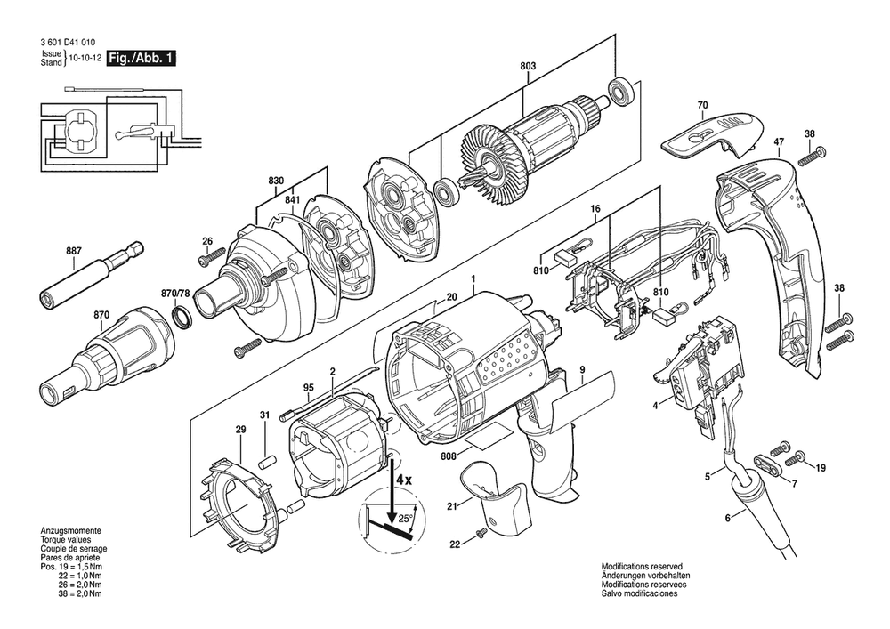 Section 1 Diagram and Parts List for SGM45 3601D40310 Bosch Screwdriver