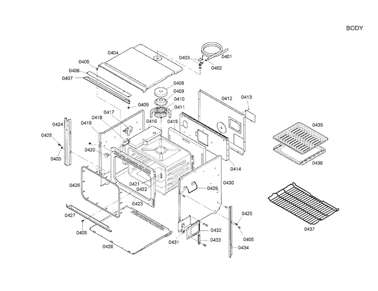 Body Diagram and Parts List for HBL5045AUC 01 Bosch Wall Oven