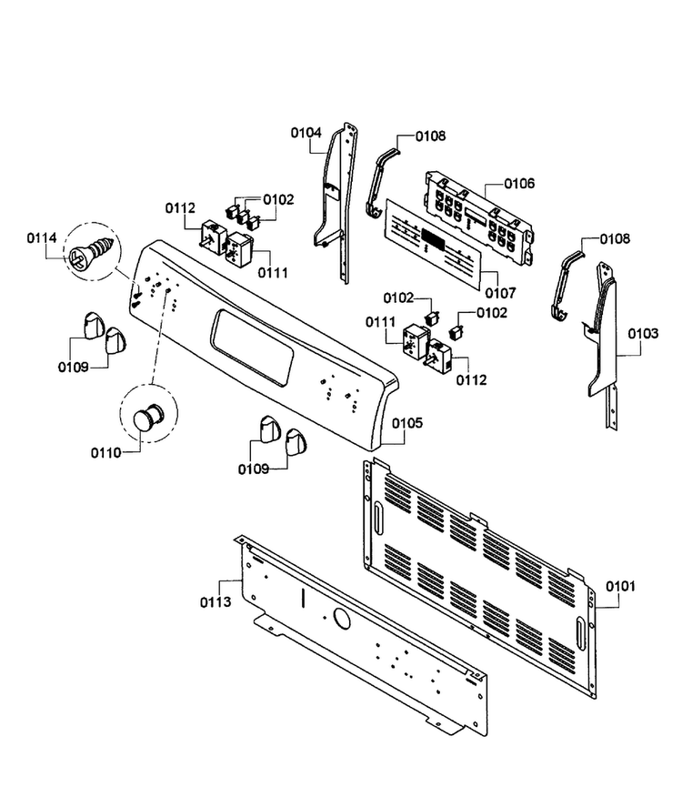 Control Panel Diagram and Parts List for HES3053U 08 Bosch Range