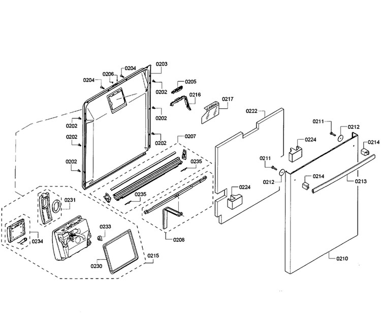Door Assy Diagram and Parts List for SHX68T52UC 01 Bosch Dishwasher