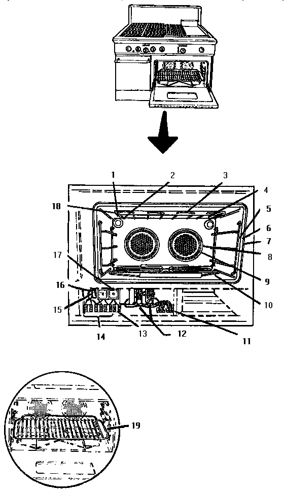 Main Oven Diagram and Parts List for GCR486GD  Thermador Range