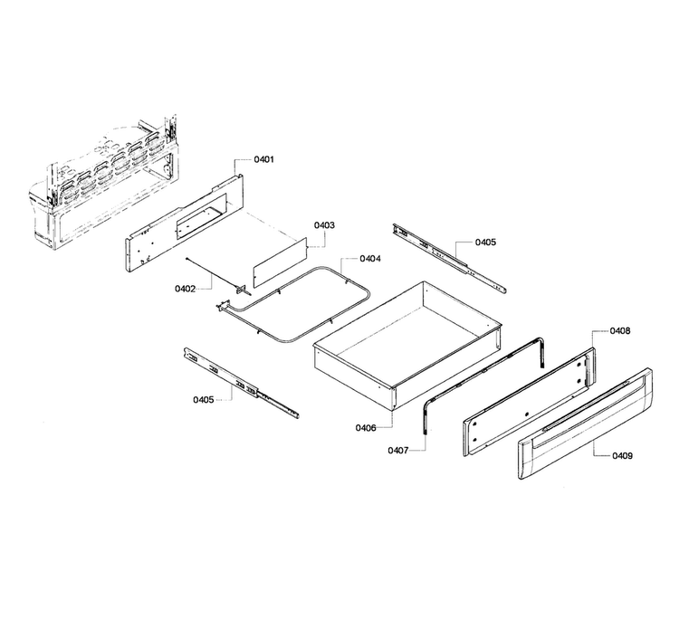 Drawer Diagram and Parts List for HEI7132U 05 Bosch Range