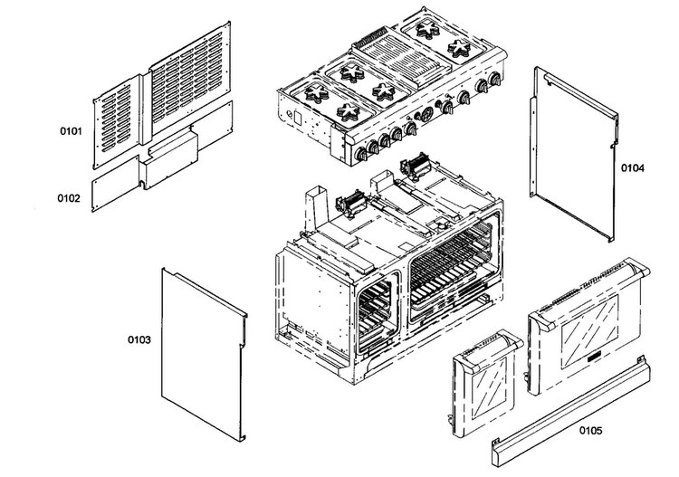 Cabinet Parts Diagram and Parts List for PRG486ELG03  Thermador Range