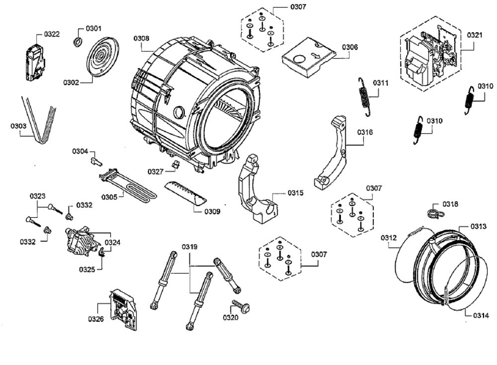 Drum Diagram and Parts List for WAT28400UC 09 Bosch Washer
