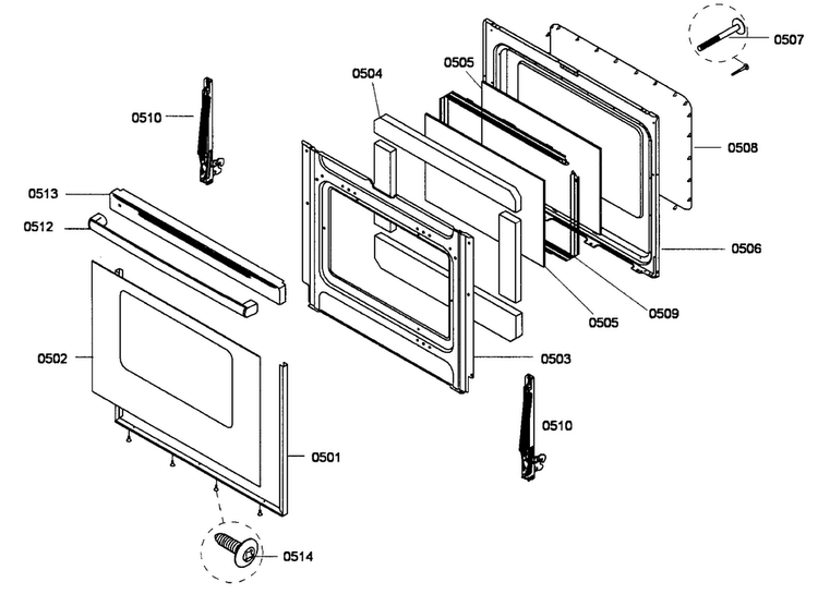 Door Assy Diagram and Parts List for HGS3023UC 01 Bosch Range