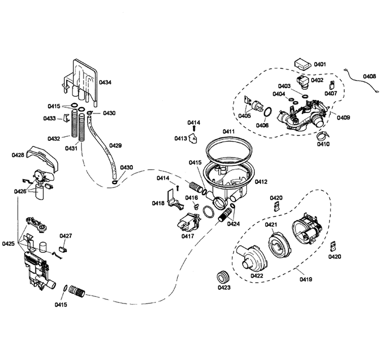 Pump Assy Diagram and Parts List for SHE58C02UC 47 Bosch Dishwasher