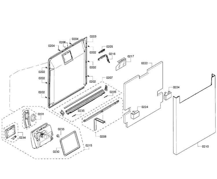 Door Assy Diagram and Parts List for SHE65T55UC 01 Bosch Dishwasher