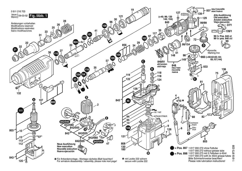 Section 1 Diagram and Parts List for 0611216734  Bosch Hammer Drill