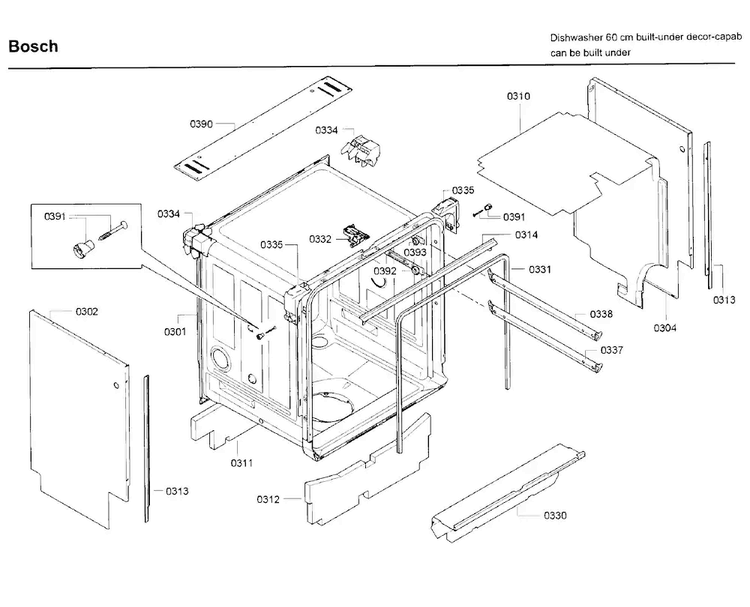 Frame Diagram and Parts List for SGE68U55UC C9 Bosch Dishwasher