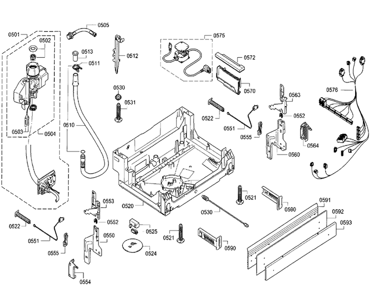 Base Diagram and Parts List for SGE68U55UC 98 Bosch Dishwasher