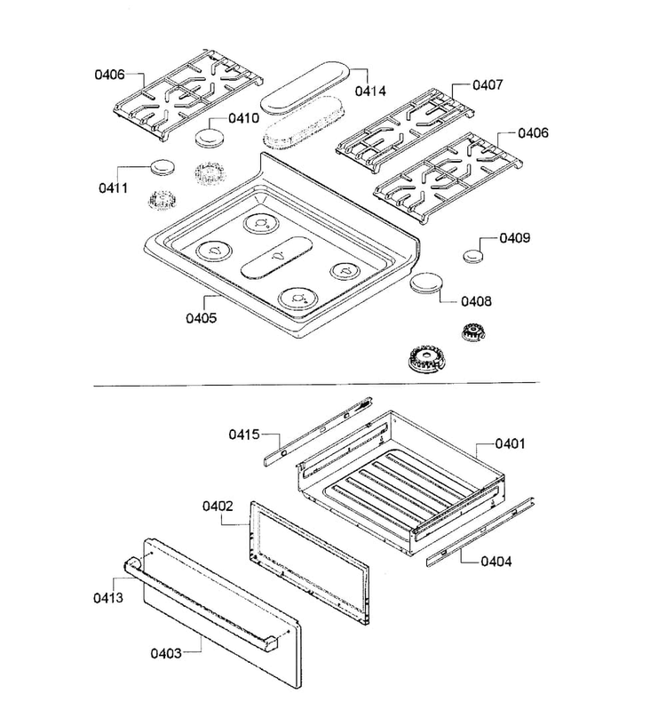 Top Assy/drawer Diagram and Parts List for HGS5053UC 09 Bosch Range