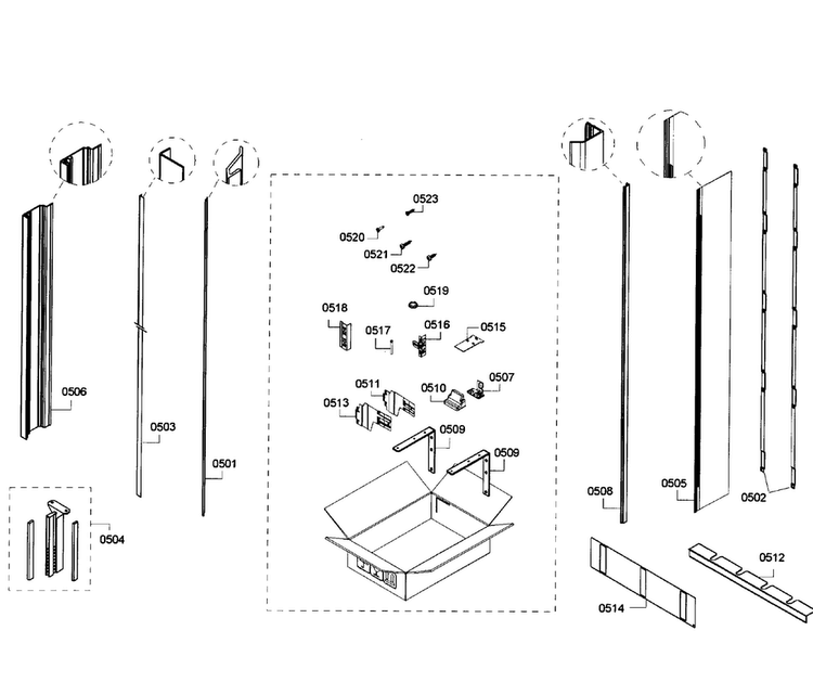 Framing Diagram and Parts List for T24IF70NSP 47 Thermador Freezer