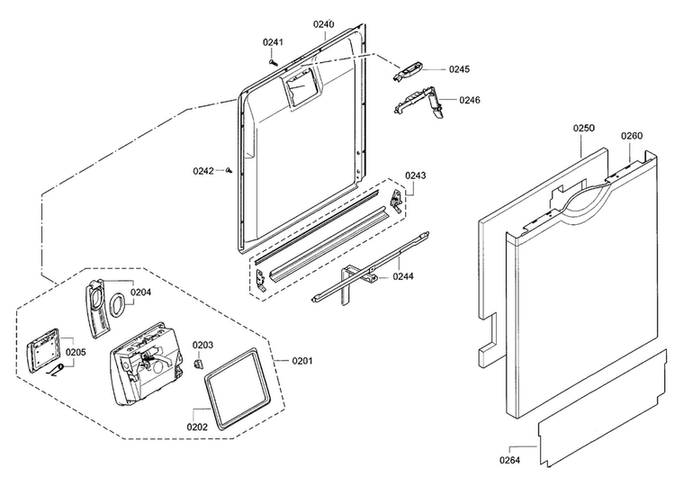 Door Diagram and Parts List for SGE68U55UC A3 Bosch Dishwasher