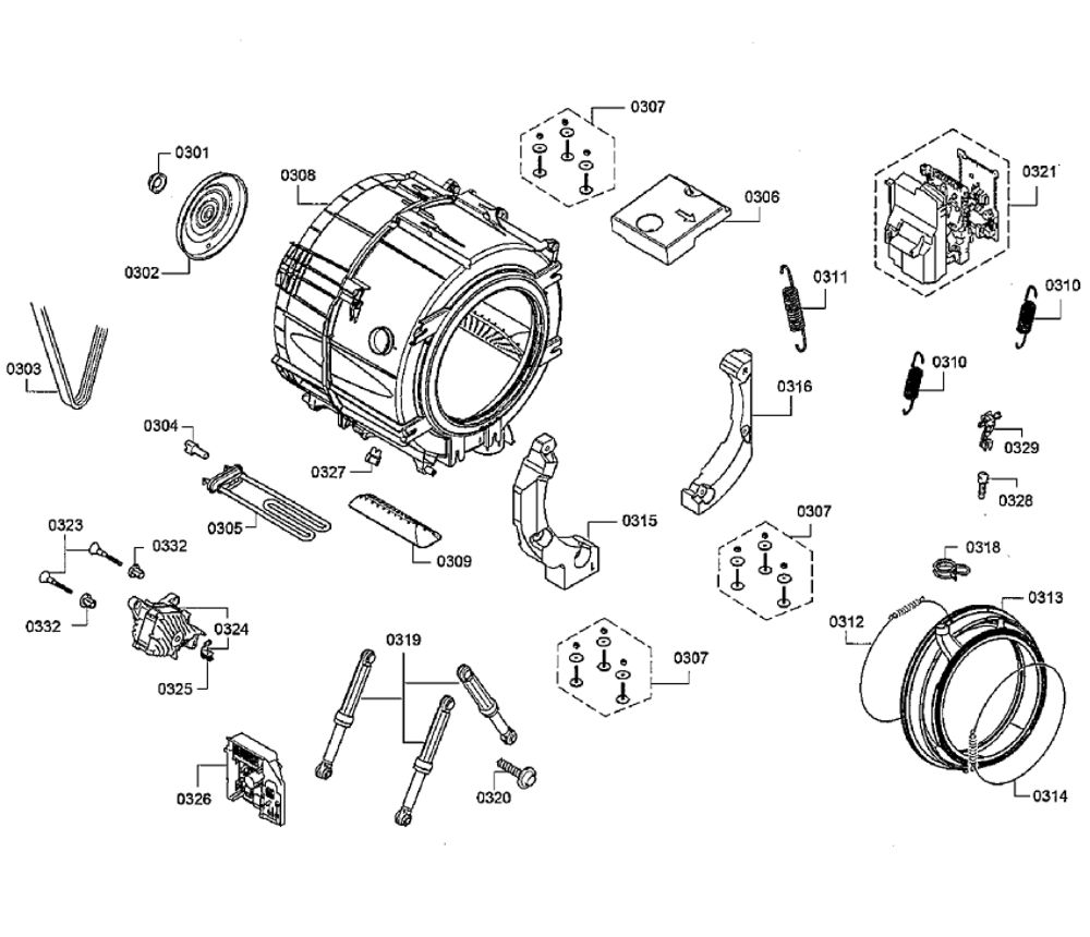Tub Diagram and Parts List for WAT28402UC 06 Bosch Washer