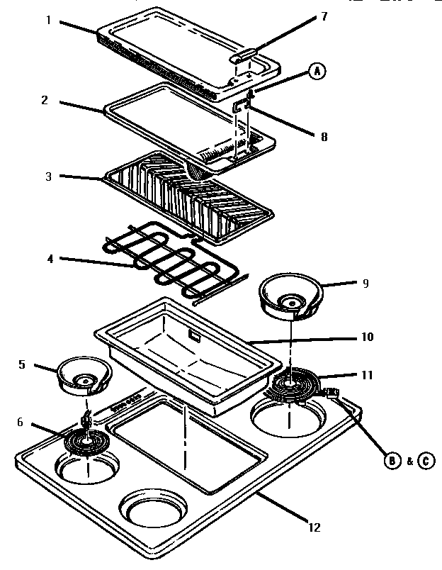 Cooktop & Griddle Diagram and Parts List for ESC30CVB  Thermador Range