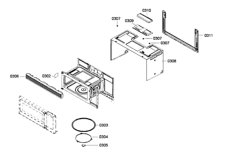 Cabinet Assy Diagram and Parts List for HMV3021U 01 Bosch Microwave