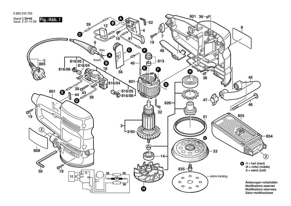 Section 1 Diagram and Parts List for PEX12AE 0603310737 Bosch Orbital or Palm Sander