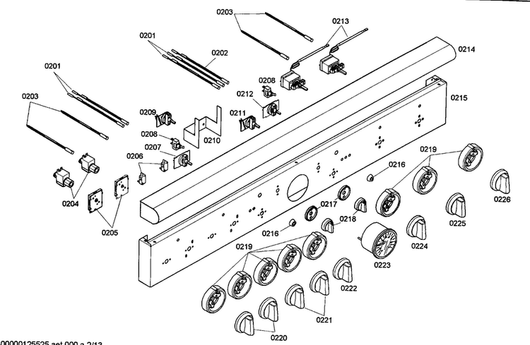 Front Panel Diagram and Parts List for PRD484ECG02  Thermador Range