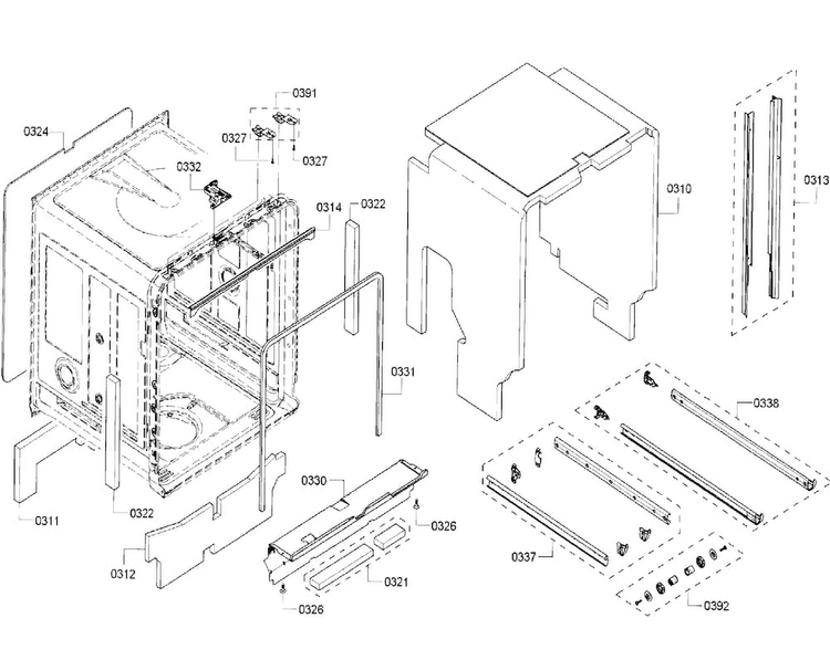Cabinet Diagram and Parts List for SHXN8U55UC 07 Bosch Dishwasher