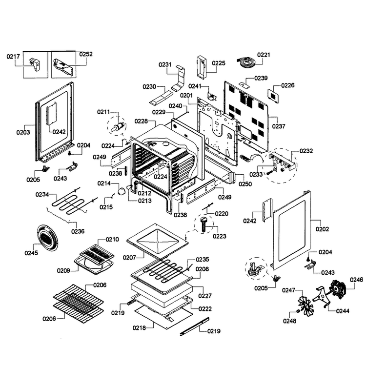 Oven Assy Diagram and Parts List for HES5053U 08 Bosch Range