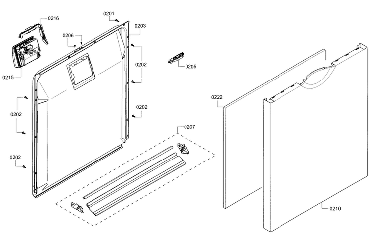 Door Diagram and Parts List for SHE3AR55UC 21 Bosch Dishwasher