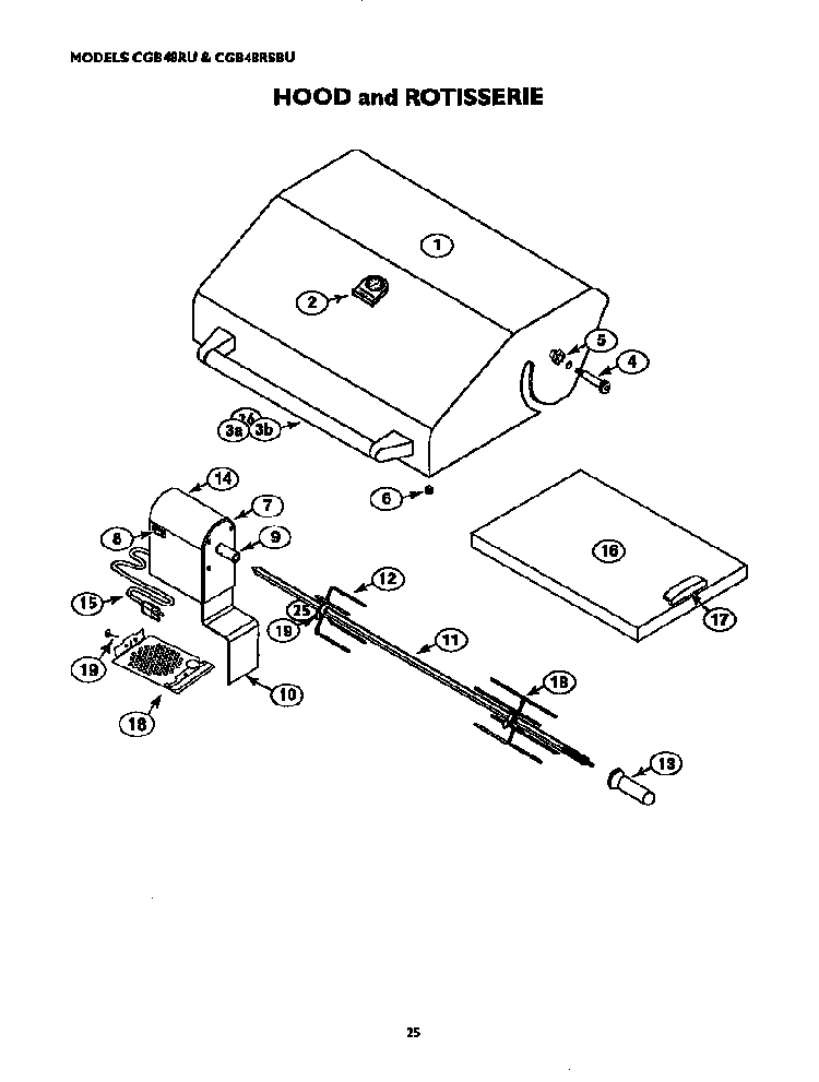 Hood And Rotisserie Diagram and Parts List for CGB48RSBU  Thermador Grill