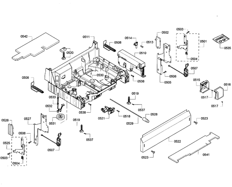 Base Assy Diagram and Parts List for SHV43R53UC 64 Bosch Dishwasher