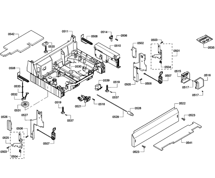 Base Assy Diagram and Parts List for SHE68R55UC 67 Bosch Dishwasher